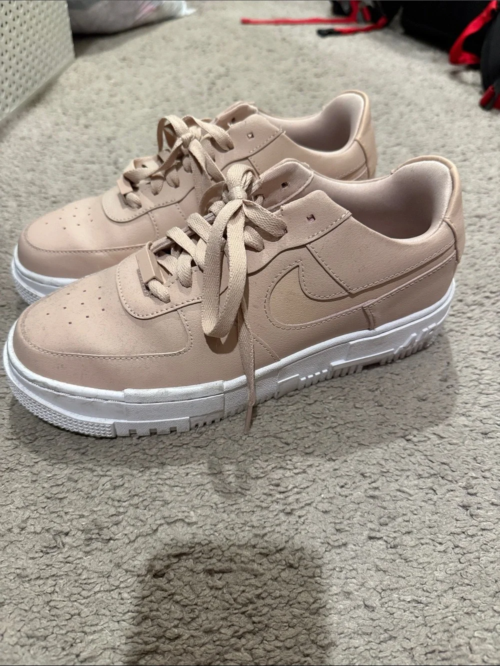 Nike Girls' Beige-Pink Platform Sneakers with White Sole AF1